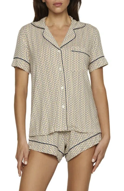 Eberjey Gisele Printed Relaxed Jersey Knit Short Pajamas In Brown