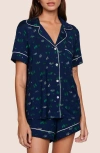 Eberjey Gisele Printed Relaxed Jersey Knit Short Pajamas In Blue