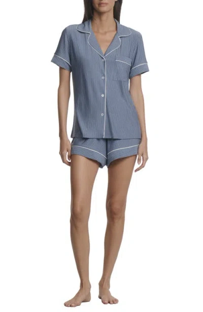 Eberjey Gisele Printed Relaxed Jersey Knit Short Pajamas In Blue