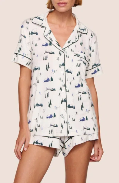 Eberjey Gisele Printed Relaxed Jersey Knit Short Pajamas In White