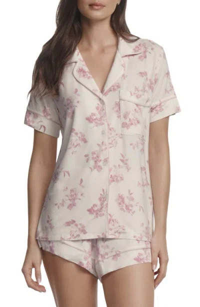 Eberjey Gisele Printed Relaxed Jersey Knit Short Pajamas In White