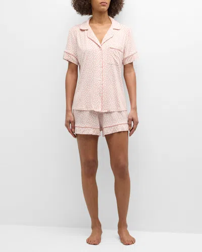 Eberjey Gisele Printed Relaxed Short Pajama Set In Double Diamond Rouge Pink Rouge