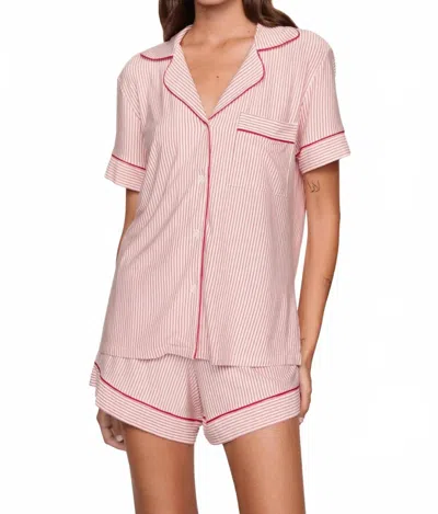 Eberjey Gisele Printed Short Pajama Set In Holly Red Stripe In Purple