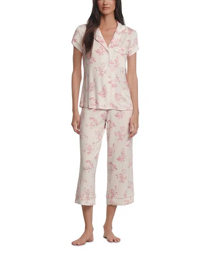 Eberjey Gisele Printed Short Sleeve Cropped Pajamas In White