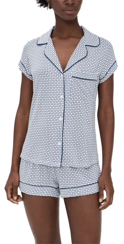 Eberjey Gisele Printed Shortie Pajama Set Geosphere Grey Dawn/navy In Blue