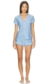 Eberjey Gisele Shortie Short Set In Vista Blue & Ivory