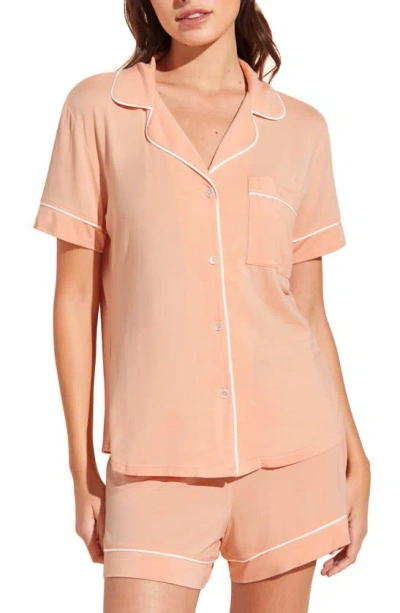 Eberjey Gisele Relaxed Fit Jersey Short Pajamas In Peach Parfait/ivory