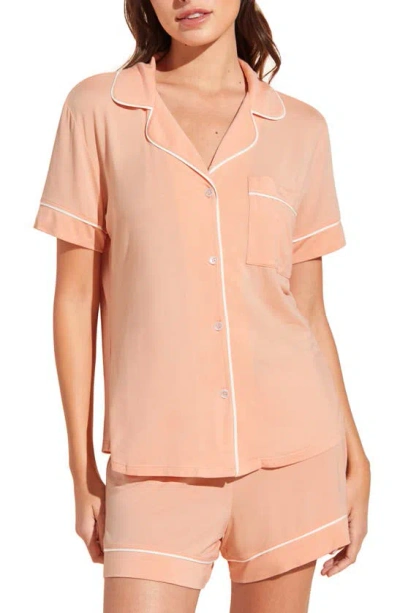 Eberjey Gisele Relaxed Fit Jersey Short Pyjamas In Peach Parfait/ivory