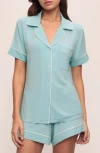 Eberjey Gisele Relaxed Jersey Knit Short Pajamas In Canal Blue/ivory