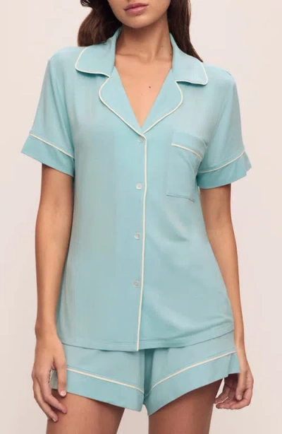 Eberjey Gisele Relaxed Jersey Knit Short Pajamas In Canal Blue/ivory