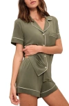 Eberjey Gisele Shortie Pajama Set In Moss/ivory