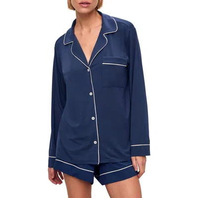 Eberjey Gisele Relaxed Jersey Knit Short Pajamas In Navy/ivory