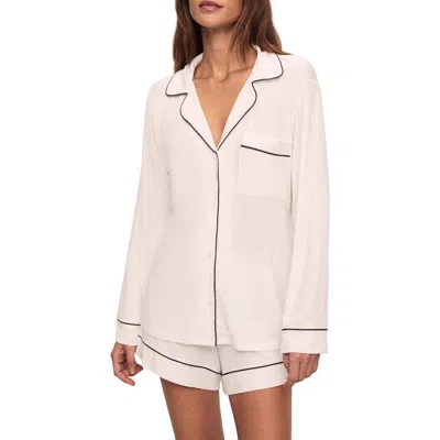 Eberjey Gisele Relaxed Jersey Knit Short Pajamas In Pure Ivory/navy