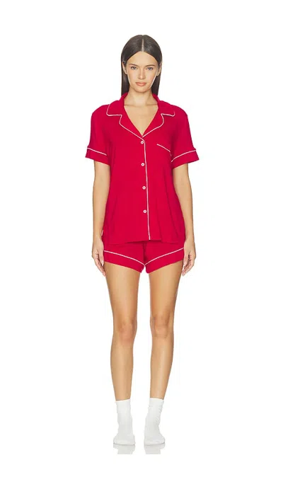 Eberjey Gisele Relaxed Short Pajama Set In Holly Red & Ivory