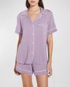 Eberjey Gisele Long Sleeve Relaxed Pj Set Lavender/ Ivory In Lavender Ivory