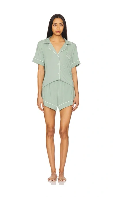 Eberjey Gisele Relaxed Short Pj Set In Eucalyptus & Ivory