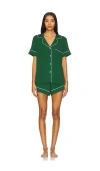 Eberjey Gisele Relaxed Short Pj Set In Forest Green & Ivory