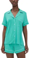 Eberjey Gisele Relaxed Short Pj Set Oasis Green/white In Multi