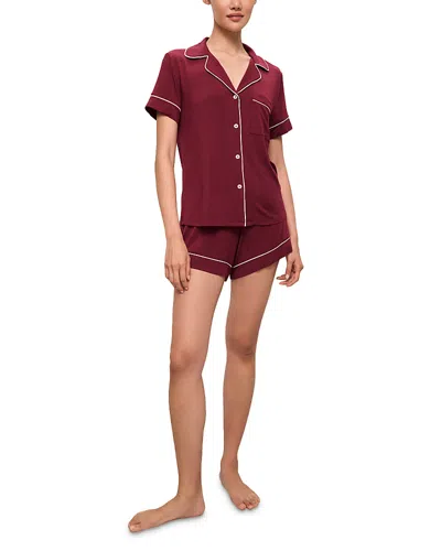 Eberjey Gisele Relaxed Short Sleeve Top & Shorts In Cabernet