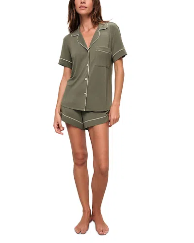 Eberjey Gisele Relaxed Short Sleeve Top & Shorts In Moss/ivory
