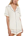 Eberjey Gisele Printed Relaxed Jersey Knit Short Pajamas In Pure Ivory/navy