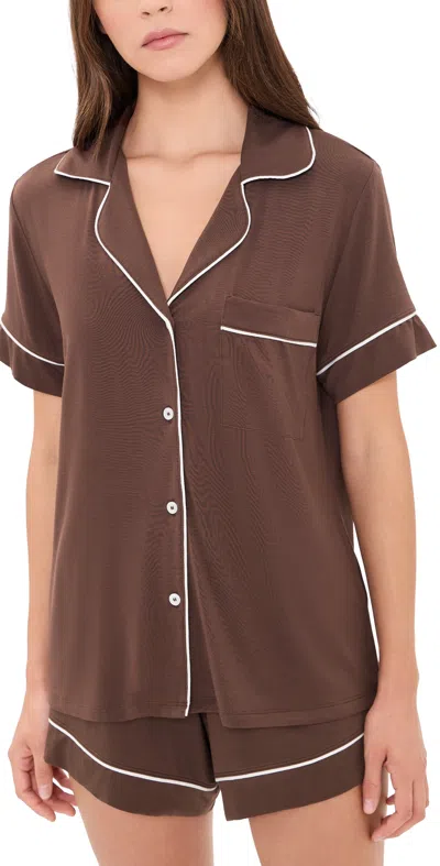 Eberjey Gisele Relaxed Shorts Pajama Set Chocolate/ivory