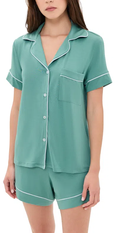 Eberjey Gisele Relaxed Shorts Pajama Set Seagrass/white In Green