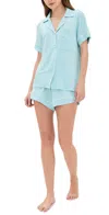 Eberjey Gisele Relaxed Jersey Knit Short Pajamas In Canal Blue/ivory