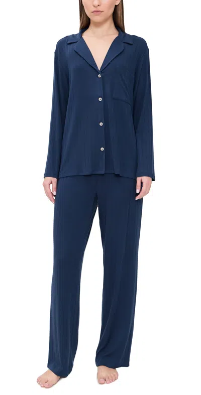 Eberjey Gisele Rib The Long Pajama Set Navy In Blue