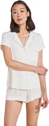 Eberjey Gisele Short Pajama Set Women's White Stretch Straight Hem Asm34 In White