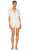 Eberjey Gisele Relaxed Jersey Knit Short Pajamas In Ivory & Navy