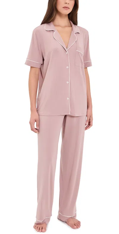 Eberjey Gisele Short Sleeve And Pants Pajama Set Woodrose/ivory In Pink