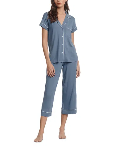 Eberjey Gisele Short Sleeve Crop Pajama Set In Blue