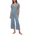 Eberjey Gisele Short Sleeve Crop Pajama Set In Faded Denim/ivory
