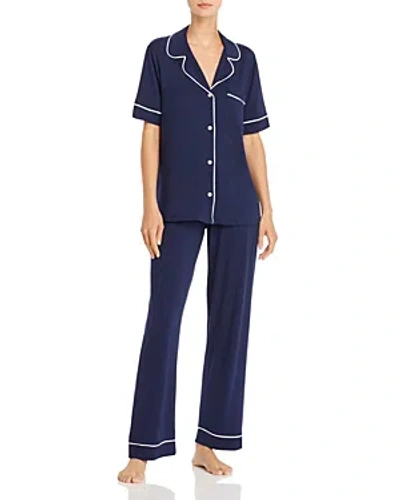 Eberjey Gisele Short Sleeve Crop Pajama Set In Navy/ivory