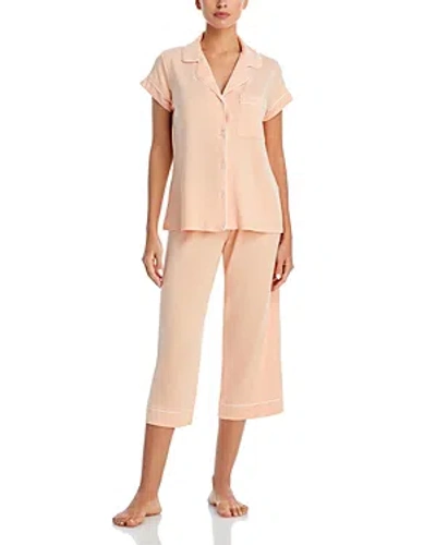 Eberjey Gisele Short Sleeve Crop Pyjama Set In Peach Ivory