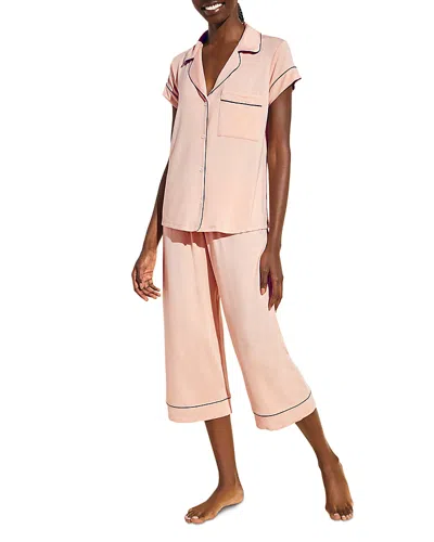 Eberjey Gisele Cropped Two-piece Jersey Pajama Set In Rose Cloud Navy