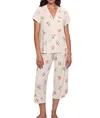 Eberjey Gisele Printed Short Sleeve Cropped Pajamas In Multi