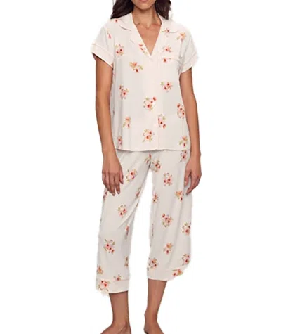 EBERJEY GISELE SHORT SLEEVE CROP PJ SET IN FLORAL BLOOM IVORY/VANILLA CREAM