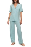 Eberjey Gisele Short Sleeve Jersey Knit Pajamas In Canal Blue/ivory