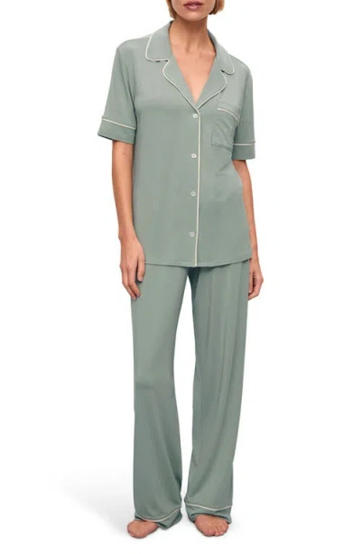 Eberjey Gisele Short Sleeve Jersey Knit Pajamas In Eucalyptus/ivory