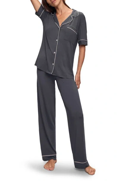 Eberjey Gisele Short Sleeve Jersey Knit Pajamas In Graphite/ivory