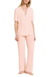 Eberjey Gisele Short Sleeve Long Pant Pajama Set In Pastel Pink/ Ivory