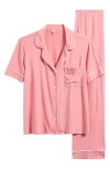 Eberjey Gisele Short Sleeve Jersey Knit Pajamas In Sunkissed Coral/ivory