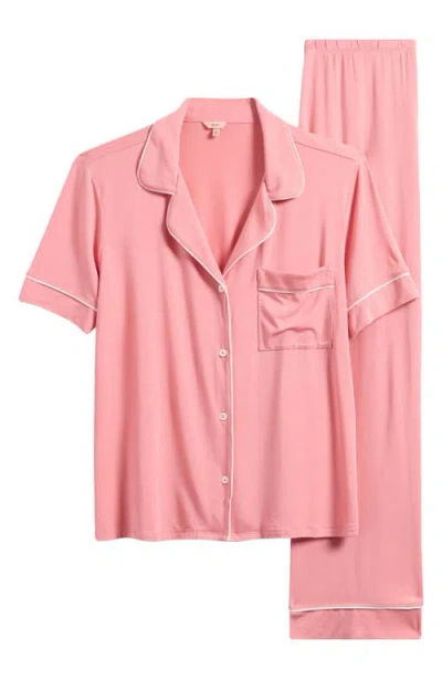 Eberjey Gisele Short Sleeve Jersey Knit Pajamas In Sunkissed Coral/ivory