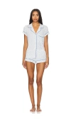 Eberjey Gisele Shortie Pj Set In Petite Batik Ivory & Wedgewood Blue