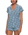Eberjey Gisele Shortie Short Pajama Set In Dalmatian Faded Denim/ivory