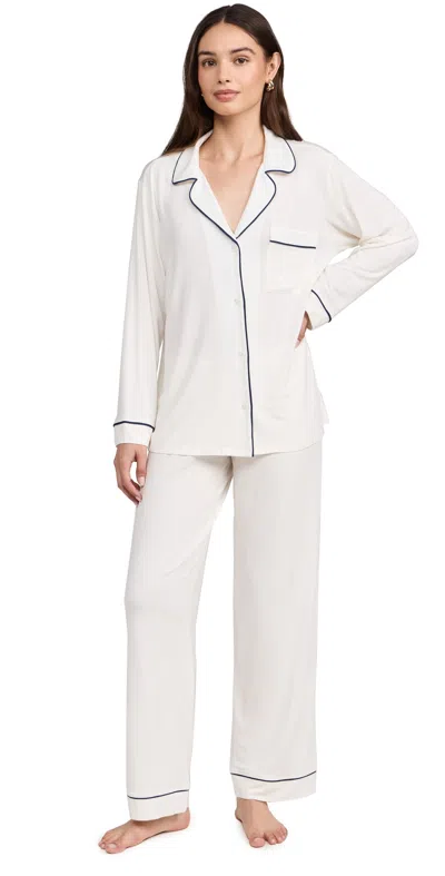 Eberjey Gisele Long Pj Set In Pure Ivory/navy