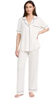 EBERJEY GISELE THE SHORT SLEEVE LONG PJ SET PURE IVORY/NAVY