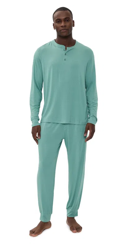 Eberjey Henry Modal Long Pajama Set Seagrass In Green